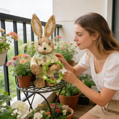 35cm Slaměný velikonoční zajíček Ozdoba Stojící velikonoční králíček Figurka Ručně vyrobený Roztomilý Dekorativní zajíček Pro Jarní Velikonoční Dekor