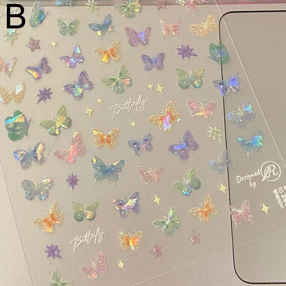 

1PC Flash Butterfly Flowers 3D Nail Stickers Self-Adhesive Slider Nail Art Flowers Decorations Decals Manicure Accessorie