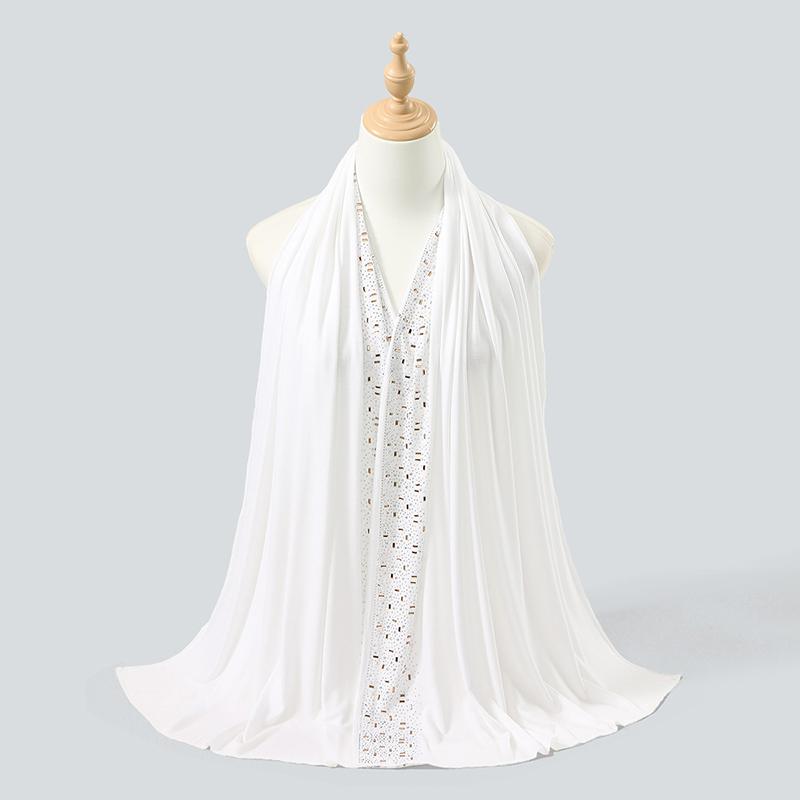 Ramadan Muslimischer Schimmer Strass Jersey Baumwolle Hijab Schal für Damen Einfacher Kopfschal Schal Wickeltuch Islamisches Stirnband Turban Bandana