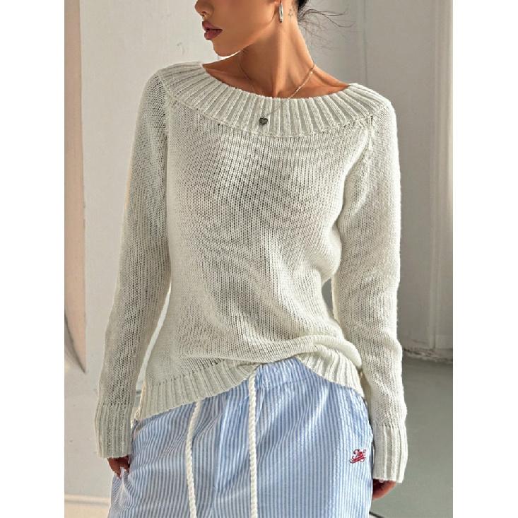 Podzimní pletený svetr pro ženy Módní svetry s dlouhým rukávem odhalující ramena Dámské zimní pleteniny odhalující ramena