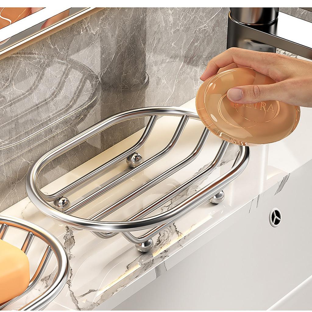 Countertop Storage Rack Corrosion Resistant Bathroom Shelf Soap Dish Stainless Steel Soap Storage Rack For Small Cleaning Tools
