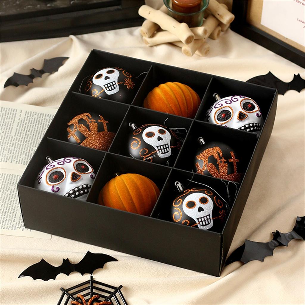 Halloween Decorations 9 Skull/ Painted Plastic Balls Set Home Halloween Party Decoration Tree Pendants