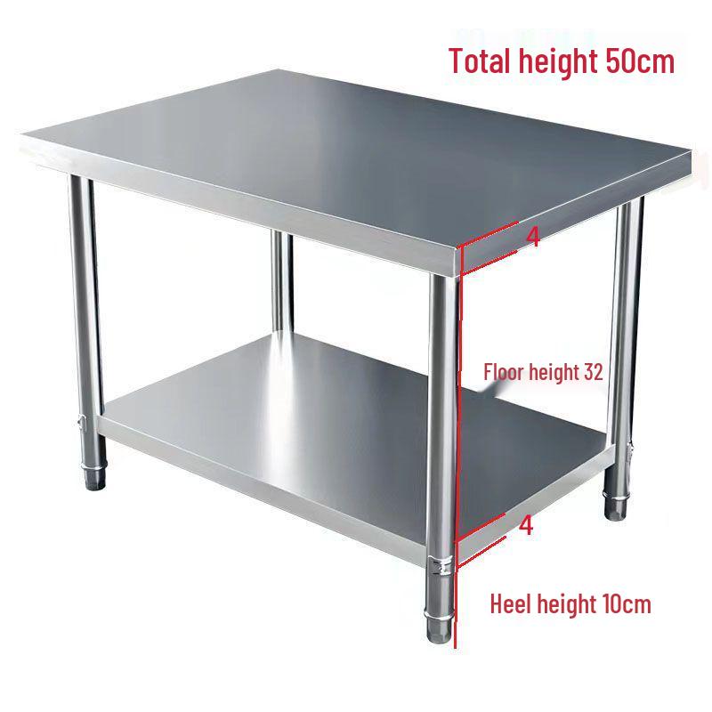 Heavy-Duty Two-Tier White Stainless Steel Kitchen Work Table with Extra Thick Rack for Cutting and Chopping