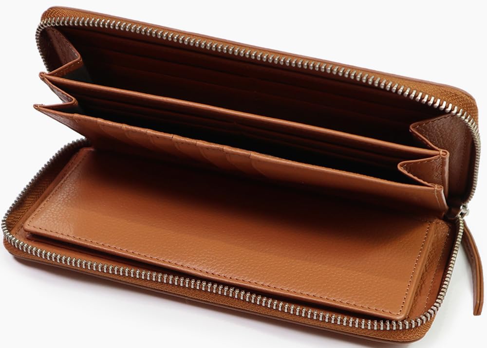 Kulatá dlouhá peněženka Dlouhá peněženka z hovězí kůže, chromovaná, velbloudí [Creed] R-MILLED 335C117#24