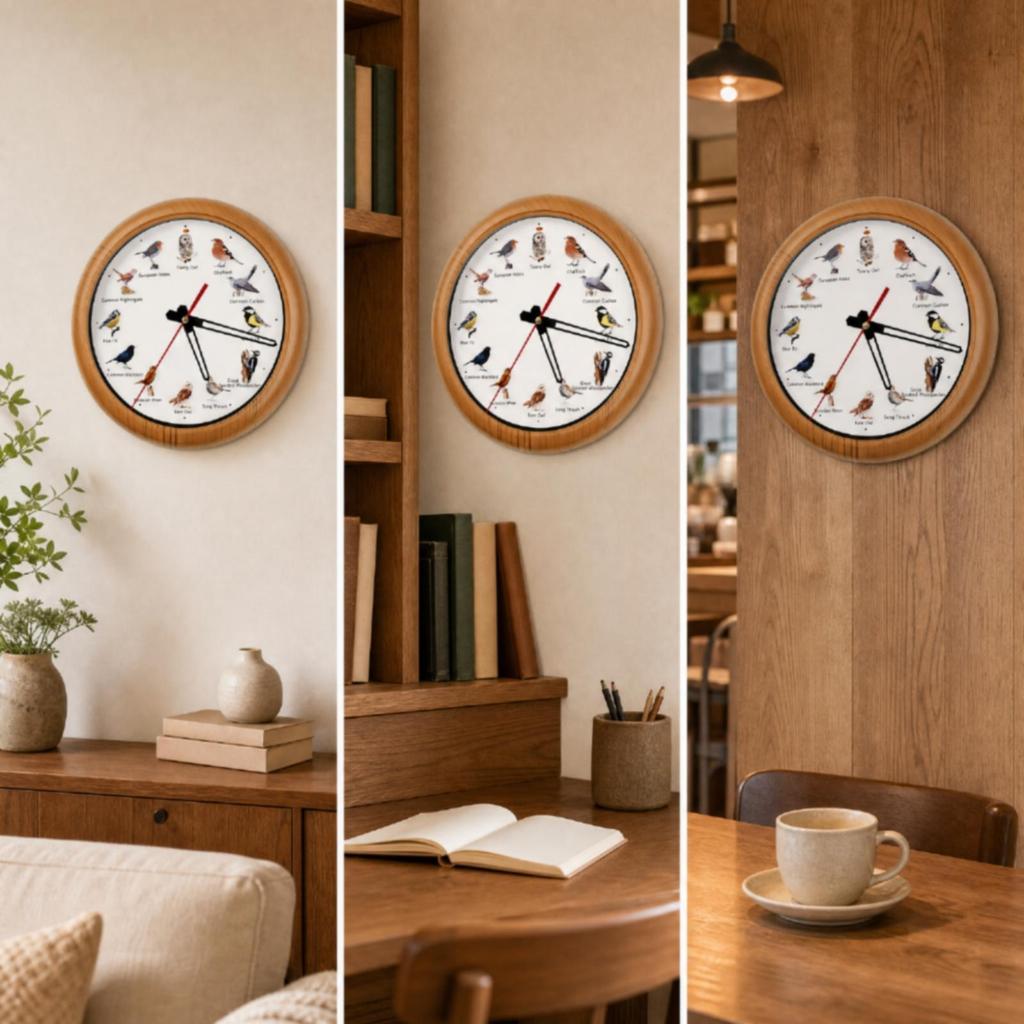 Round Wall Clock with Wooden Frame Nature-Inspired for Living Room, Hallway