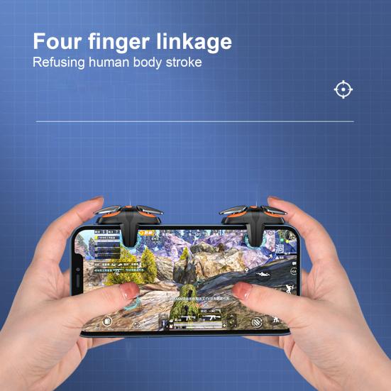 1 Pair Gaming Trigger Mobile Controller Frequency Conversion 4 Adjustable Speeds Four-Finger Linkage Phone Shooter Gamepad
