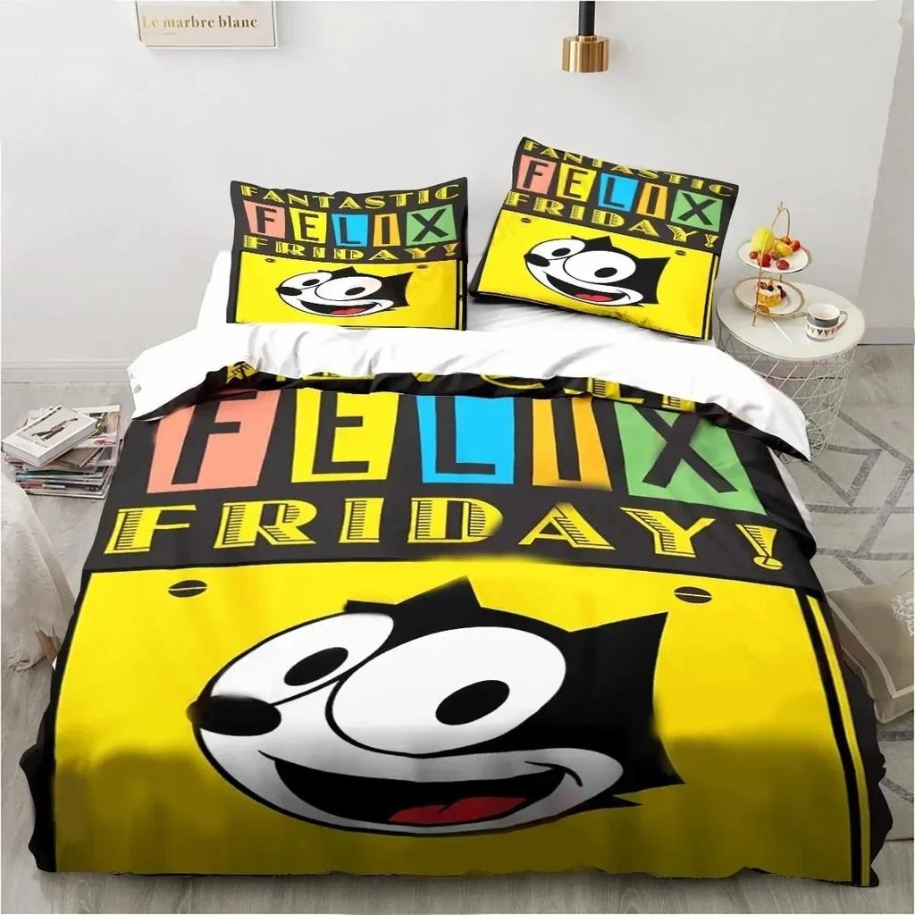 Cartone Animato Carino F-Felix Gatto Set Biancheria da Letto Copripiumino Set Letto Coperta Copricuscino Piumone king Queen Size Ragazzi Adulti Set Biancheria da Letto