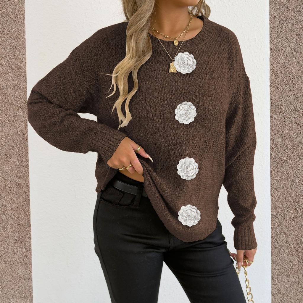 Women's T-Shirt Vintage Floral Print Round Neck Loose Long Sleeve Mid-Length Thumb Leak Top