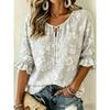 Damen Weiße Spitze Blumendruck Krawattenhals Bluse, Lässige Lockere Oberteile für Frühling Sommer Tägliche Kleidung & Urlaubsanlässe