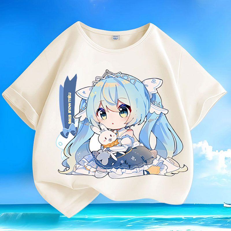 Roztomilá trička Hatsune Miku pro děti, volná trička pro kluky a holky, letní