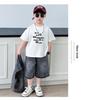 Boys' Summer Denim Vest & Printed Tee Shorts Set - Cool American Style 2026