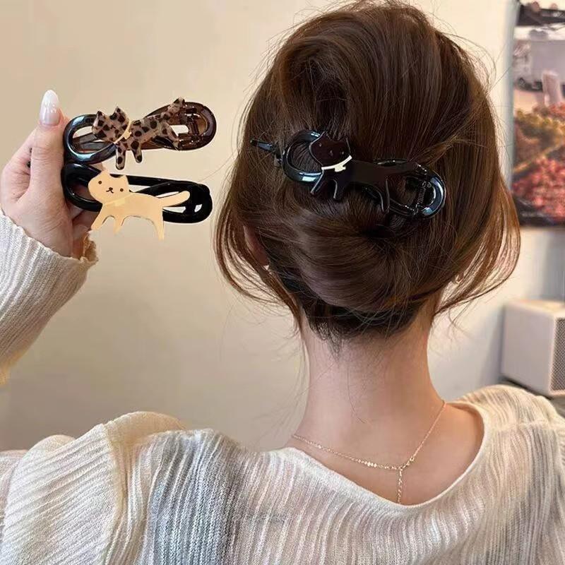 Fashion Leopard Print Twist Hair Clips Pu-Leather Hairgrips Korean Simple Cartoon Cat Hairpins Barrettes Girls Hair Accessories Gift