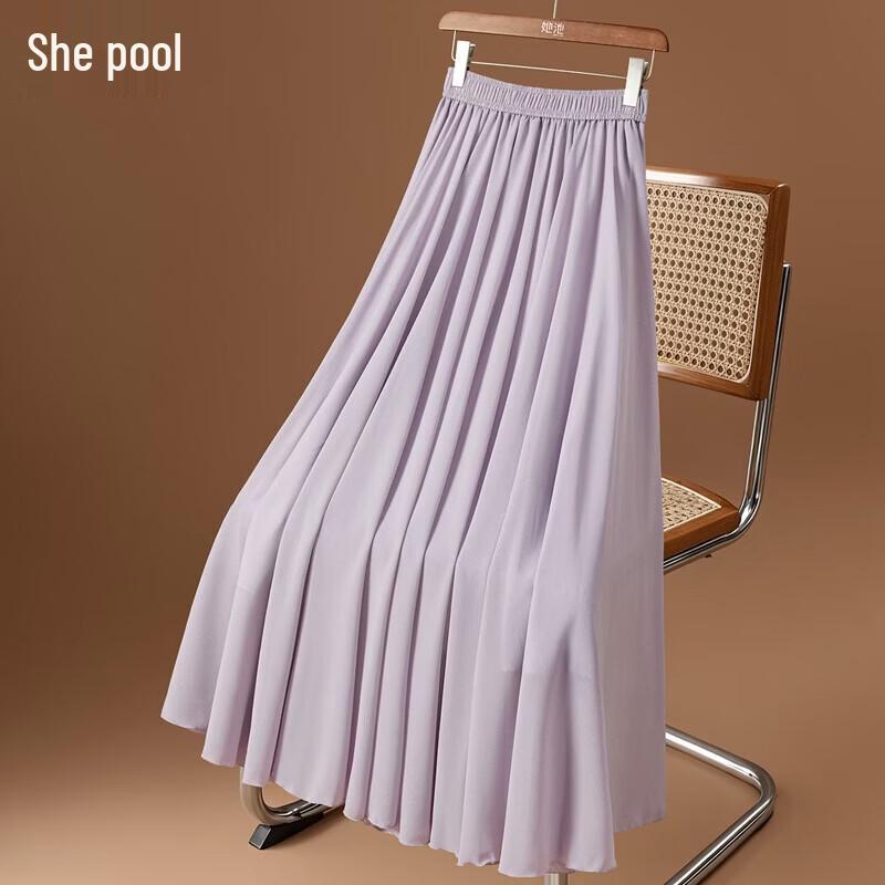 Women s High-Waist Solid A-Line Flowing Long Skirt S