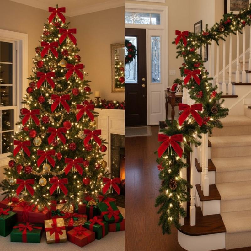 Luxurious Velvety Bowknot Knot Ornament Velvety Holiday Decors For Christmas Tree Holiday Homes Party Decorations