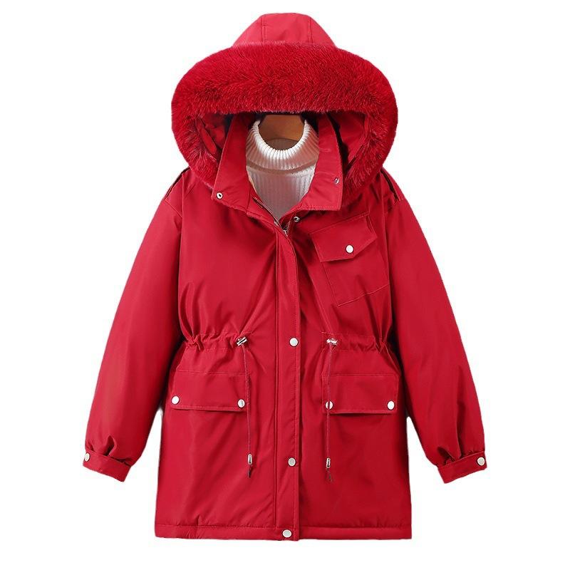 Krótka odzież damska zimowa nowa odzież bawełniana puchowa z kapturem pogrubiona aksamit duży rozmiar ciepła kurtka