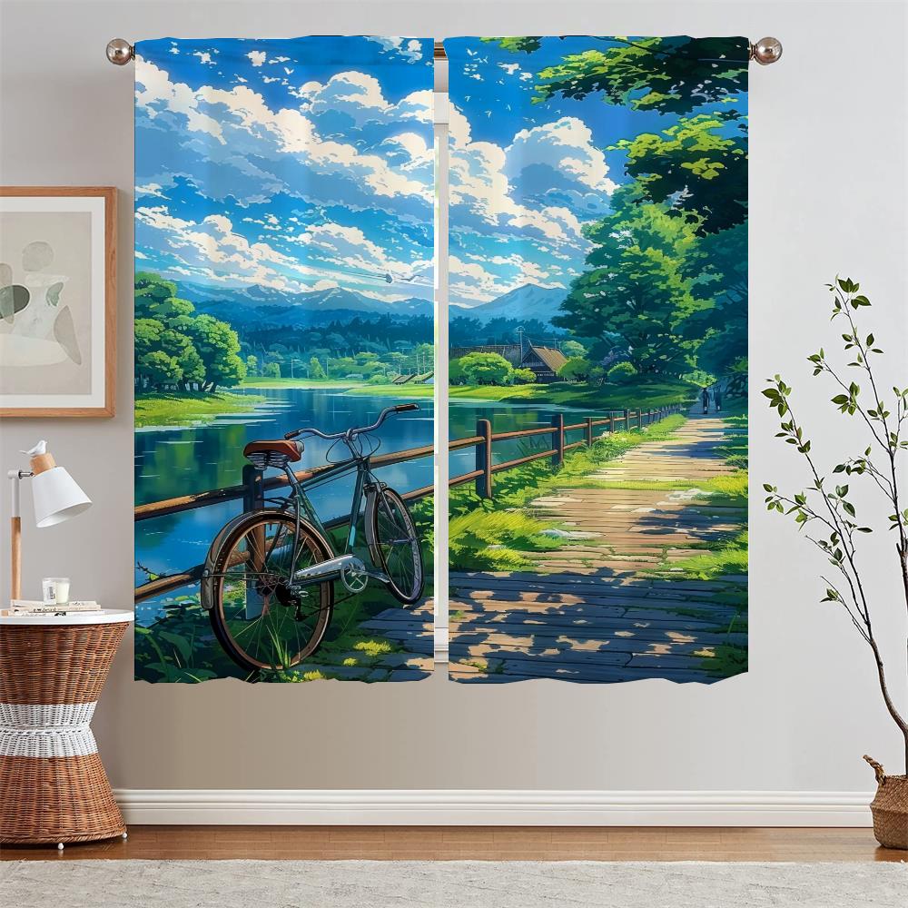 Healing Summer Scenery Kitchen Curtains Curtains for Living Room Modern Home Decoration Curls Blackout Curtain Tiebacks Blinds