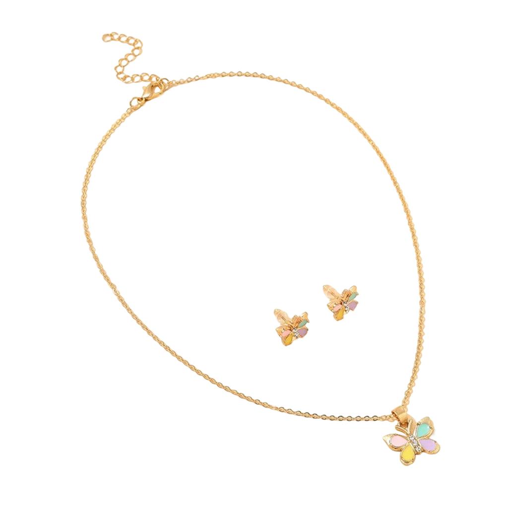 Butterfly Heart Necklace Earrings Set for Kids Vibrant Colors Jewelry Accessory Stylish Handmade Women Accessories