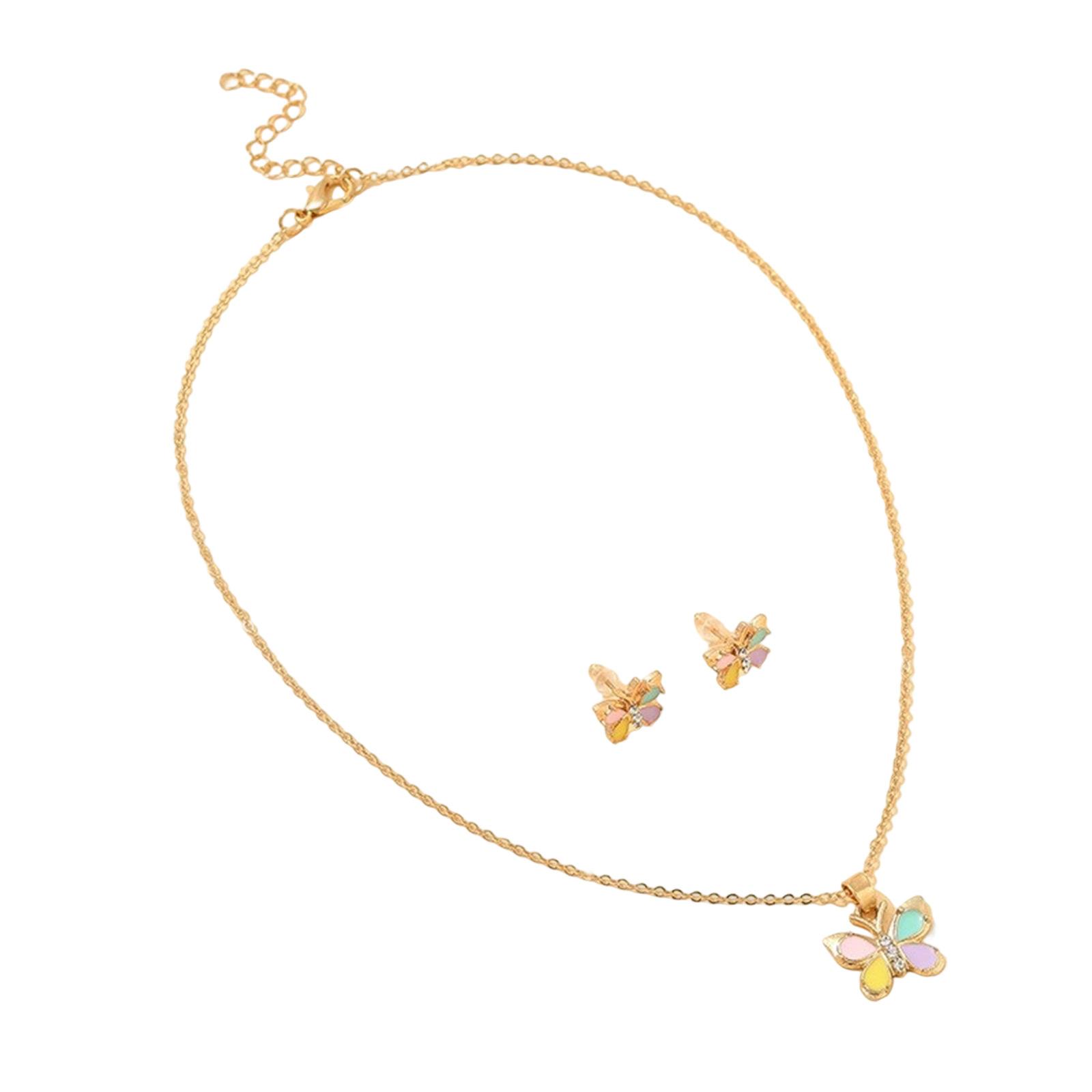 

Cartoon Butterfly and Heart Jewelry Set for Girls Handmade Necklace and Earrings Daily Wear Stylish Accessories