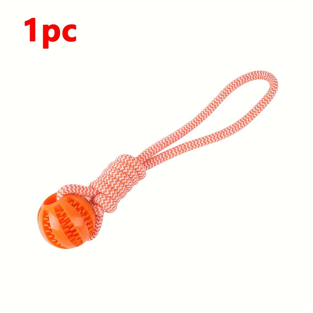 1pc Durable TPR Dog Toy with Rope - Interactive Tug-of-War and Treat Dispensing Ball for Teeth Cleaning