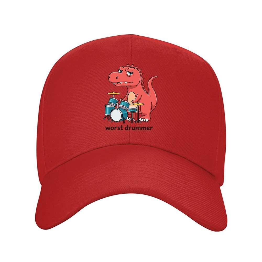 Funny Drummer Dinosaur Baseball Cap Adjustable Unisex Graphic Hat