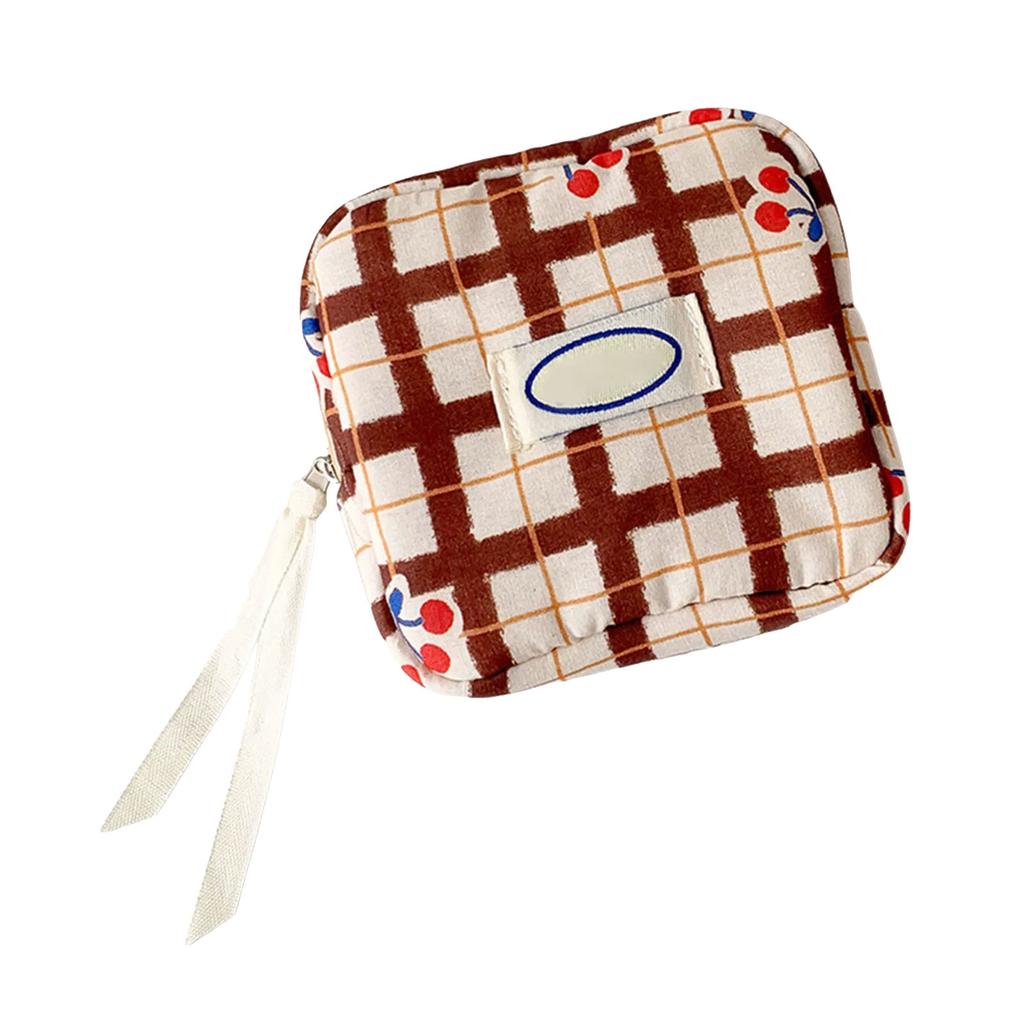 Cute Checkered Cosmetic Bag With Fruit Pattern Compact Size Interior Dividers Portable Makeup Organizer for Women