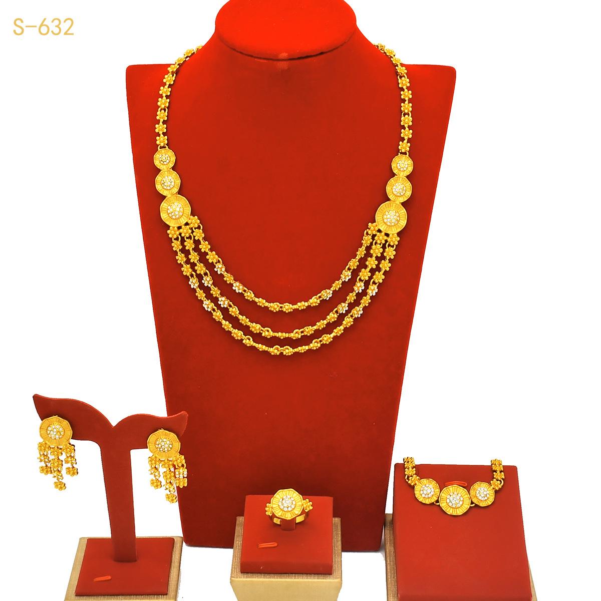 Middle East Dubai Bridal Gold Plated Jewelry Set Vietnam Xinjiang Sand Gold Necklace Earrings Ring Bracelet Four Jewelry 2026 45CM
