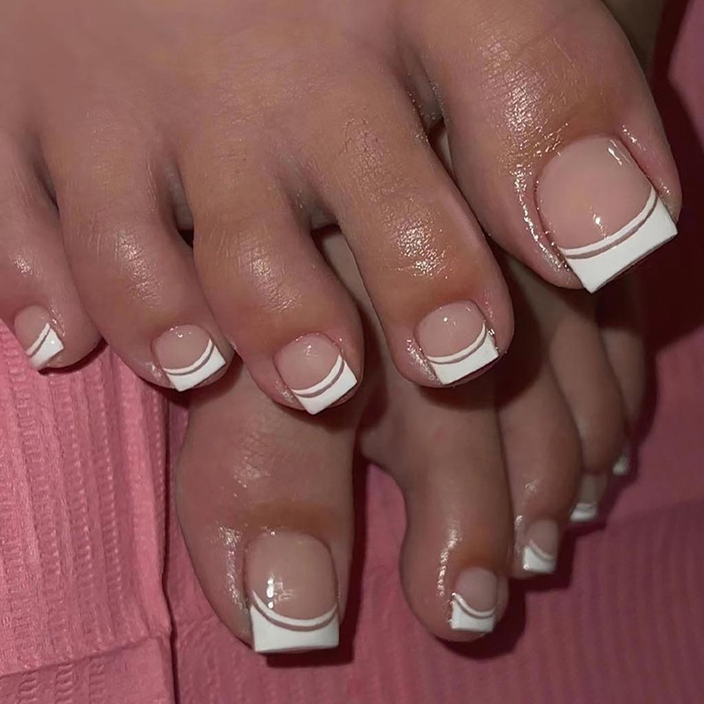 24 szt. Nakładane na paznokcie, krótkie białe francuskie nakładki na paznokcie, manicure, 10 ml