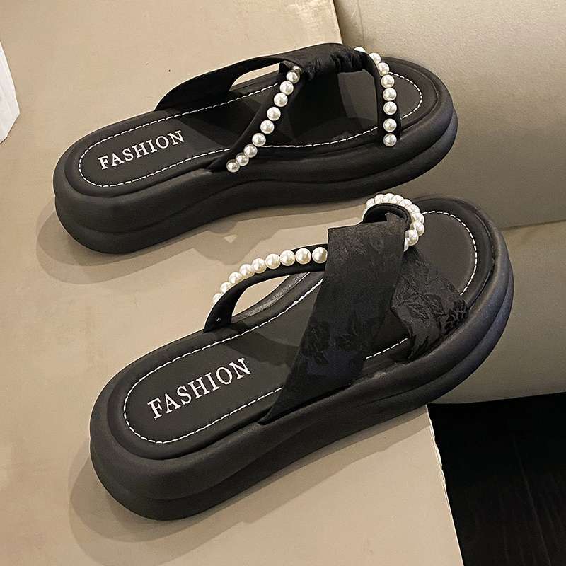 

Platform slippers women s summer wear 2025 new new Chinese exquisite beach sandals beautiful pregnant women versatile one-word drag 40 чёрный