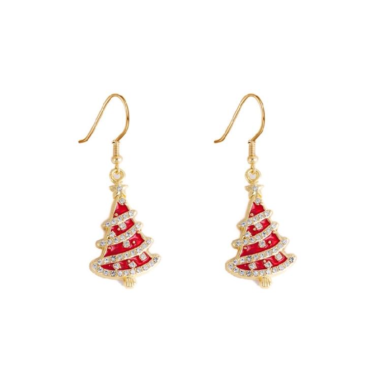 Holiday Rhinestones Christmas Earrings Lightweight Alloy Construction Ear Studs Red/Green Party Jewelry Gift