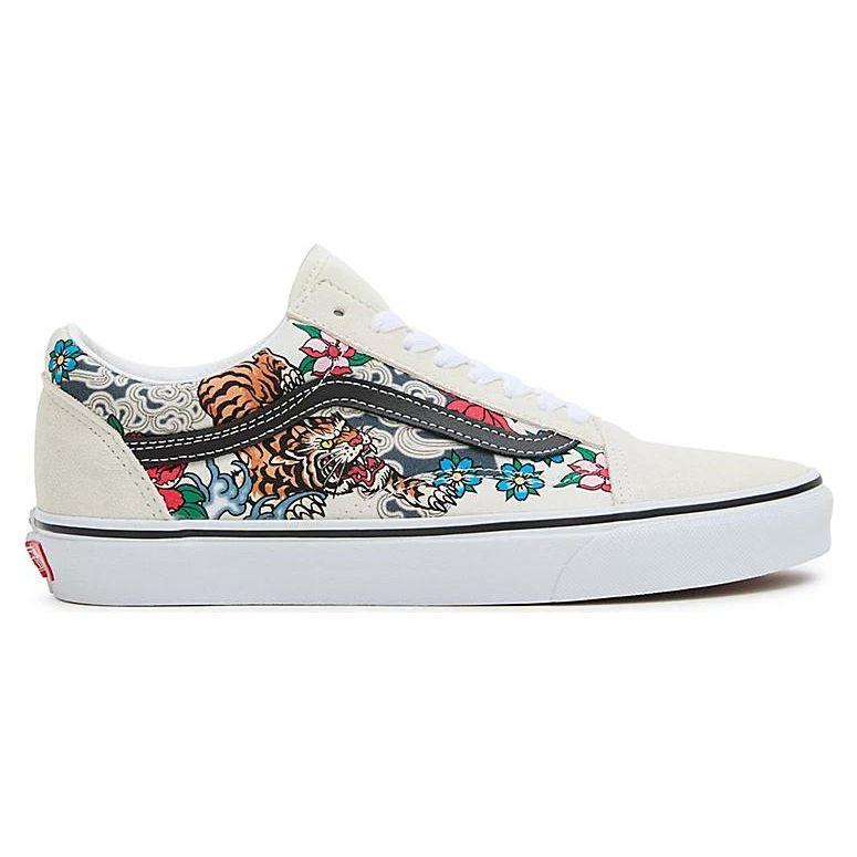 Vans Old Skool Tiger Floral Canvas Comfortable Quality Shock Absorption Wear Resistant Low Top Skate Shoes Unisex Sneakers White Black VN0005UF6GL