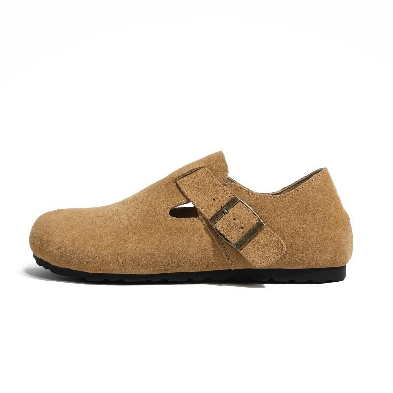 Sanxi full cowhide inner height increase soft sole retro one-pedal thick-soled all-inclusive single shoes women