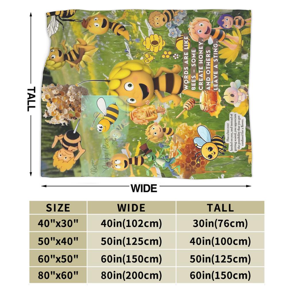 Biene Maja Mit Blumen Cartoon Decke für Sofa Weiche Flauschige Plüschdecke 50x60 Zoll Mehrere Größen Tagesdecken