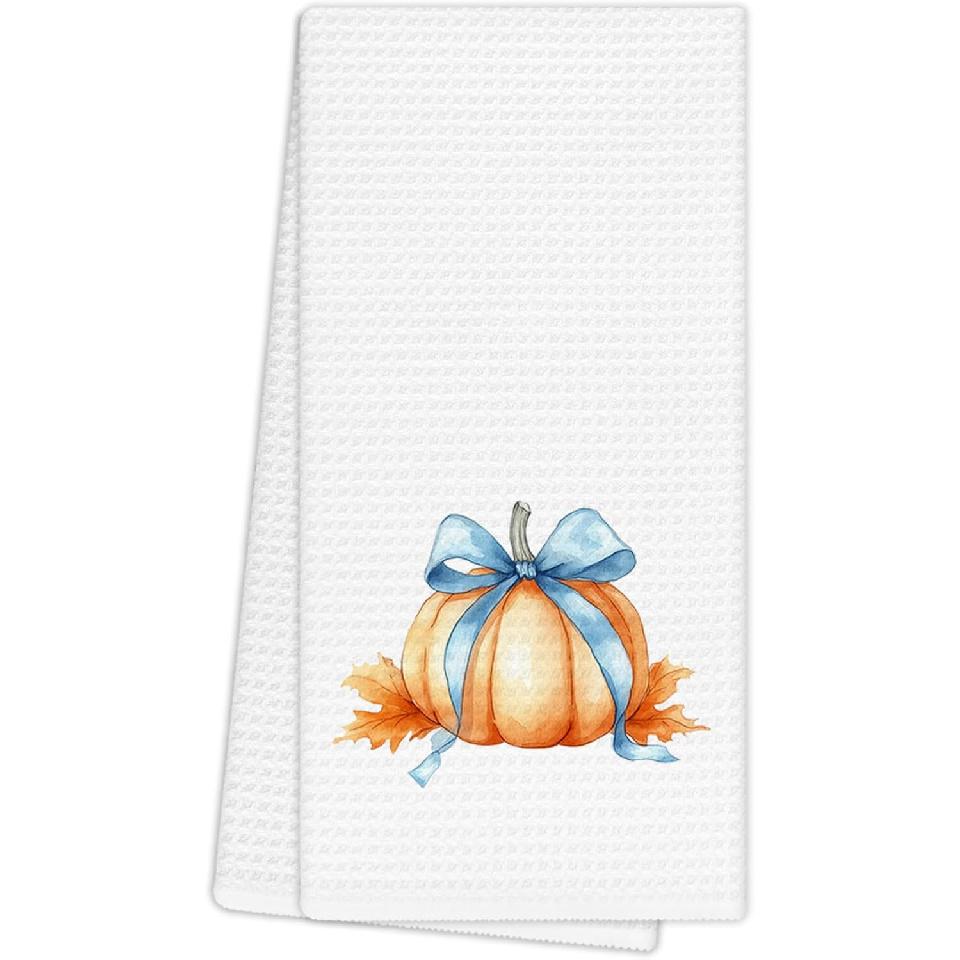 Fall Pumpkin Maple Leaves Towels, Farmhouse Autumn Pumpkin Hand Towels for Bathroom Decor, Rustic Fall Harvest Thanksgiving Dishcloths Dish Towel for