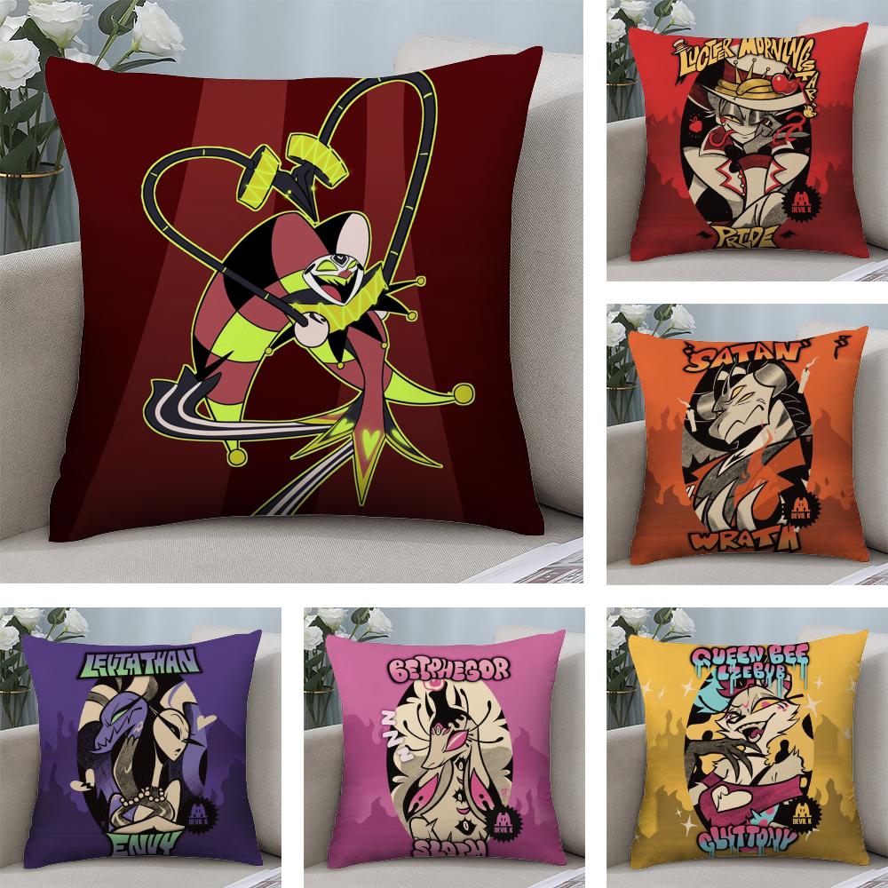 Anime H-HelluvaS B-Boss Cushion Cover Soft Plush Fabric Double-Sided Printed Sofa Cushion Cover for All Seasons Home Decor Gift