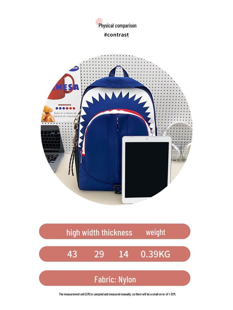 Shark Luminous Funny Backpack: Trendy, Versatile, Large-Capacity School and Travel Bag