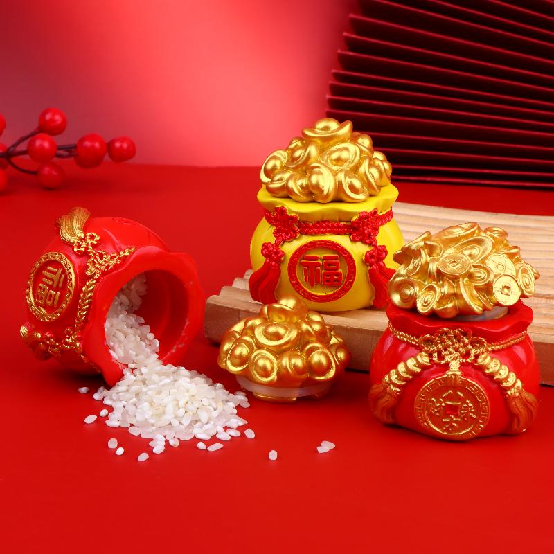 Fortunate Resin Chinese Money Bag Prosperity Figurine for Desk Home Wealth and Fortune Decor