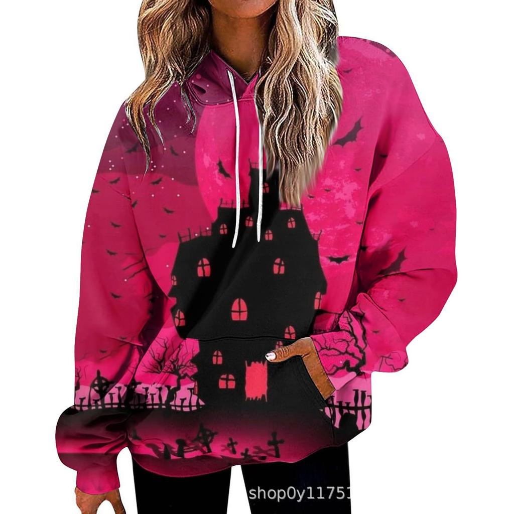 Autumn New Bat Women's Loose Hoodies Funny Pumpkin Head Ghost 3D Hoodies For Women's Sweatshirt Long Sleeve Pocket Hood Pullover