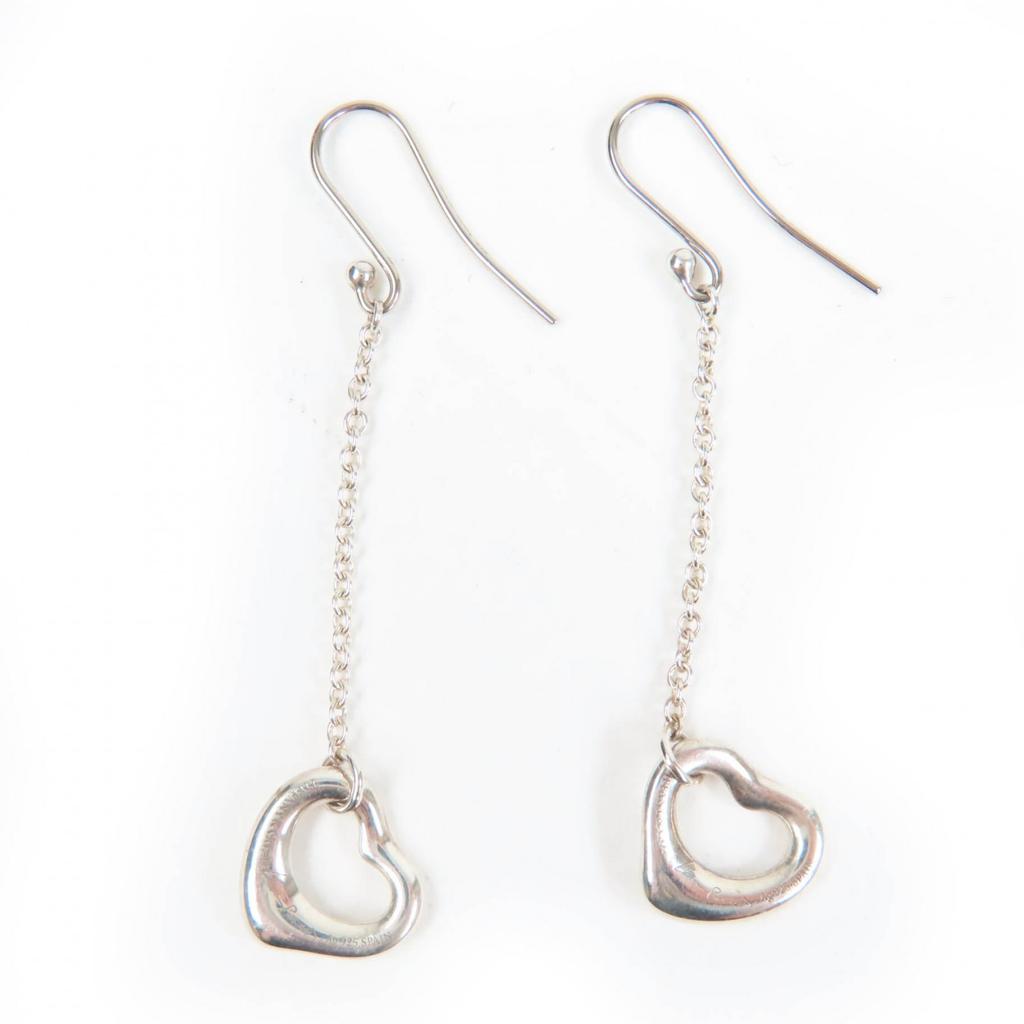 TIFFANY&Co. Pierce Open Heart Drop Earrings Accessories Silver AG925 Women Used