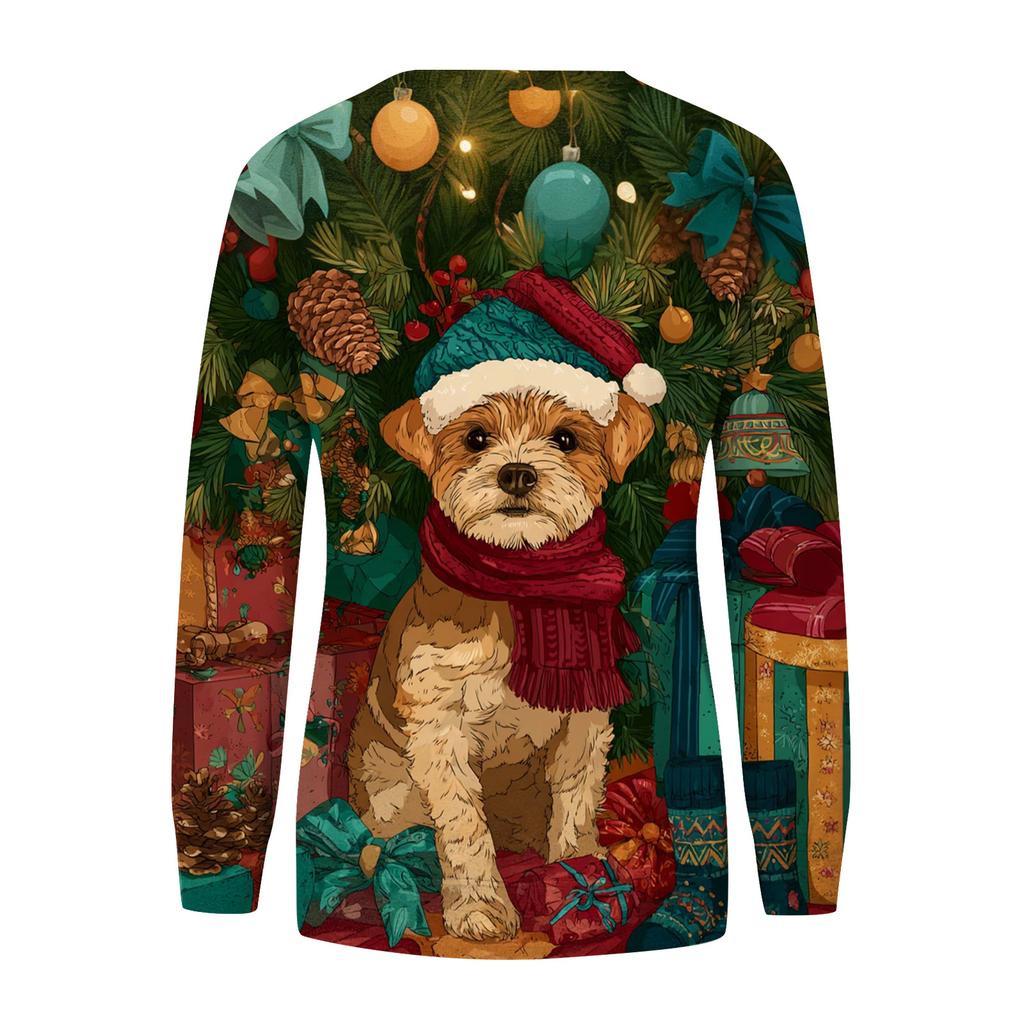 Women's Fashion Casual Long Sleeve Christmas Printed Neck Sweatshirt Top