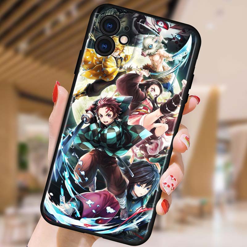 Demon Slayer Anime Etui na telefon Apple iPhone 12 Pro Max Mini 11 Pro XS Max X XR 6S 6 7 8 Plus 5S SE2020 Czarne