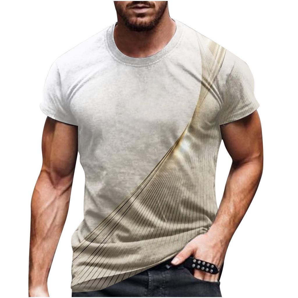 Summer Round Neck 3D Line Print Top Fashionable Casual Short Sleeved Men's T-shirts