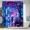 Cyberpunk Cityscape Shower Curtain Neon Lights Rainy Night Modern Bath Decor Waterproof Durable Easy To Install And Maintain