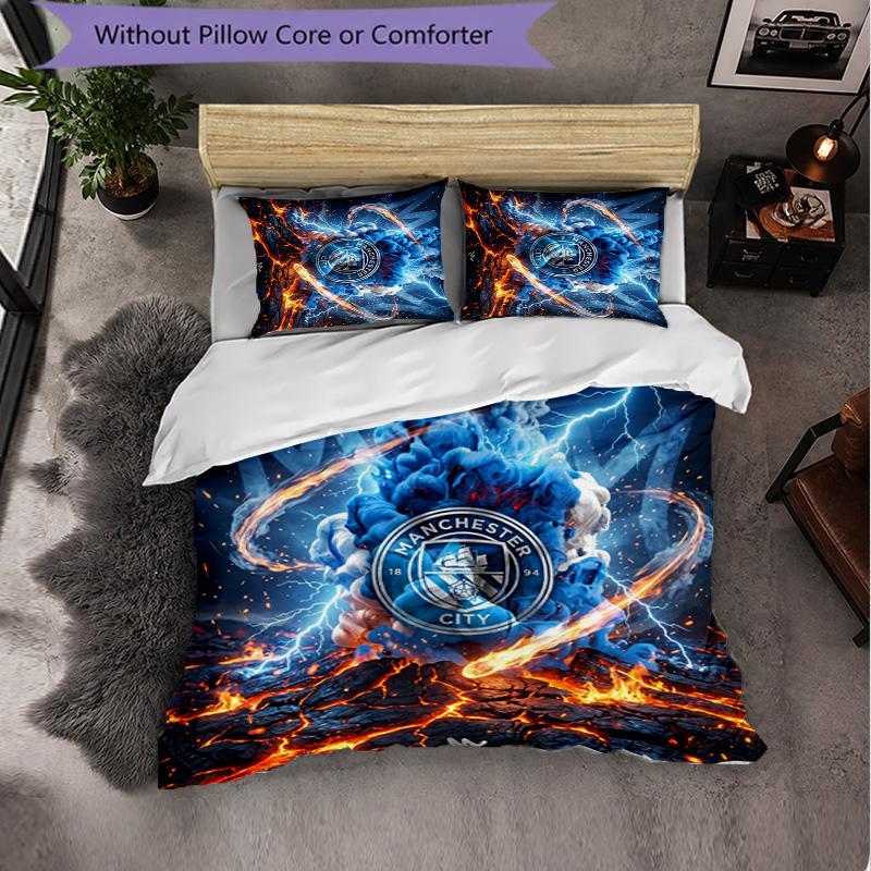 Set Lenzuola Manchester City Modello 3 Pezzi Morbida Copripiumino in Microfibra con Federe per Camera da Letto