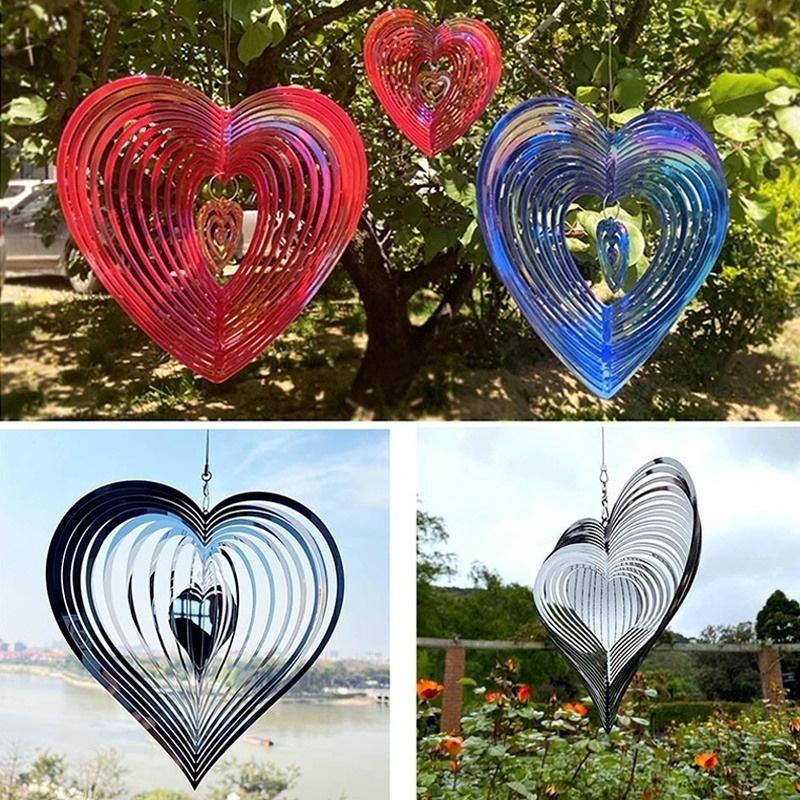 1 pz. Girandola a vento con cuore pulsante in acciaio inossidabile, ABS, acchiappavento, amore, carillon di vento rotante