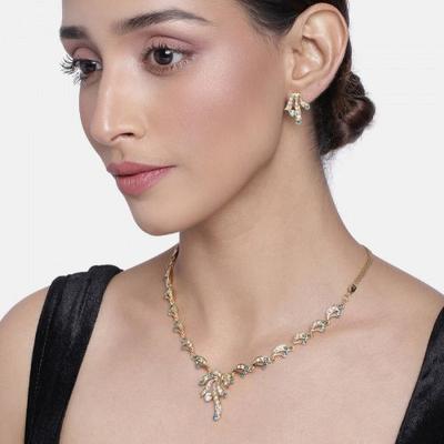 Women's Necklace -24 CT with Gold Plating and American Diamonds and Emeralds