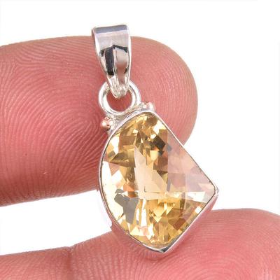 Natural Citrine Gemstone Handmade 925 Solid Sterling Silver Gift Pendant 1" k5Z09