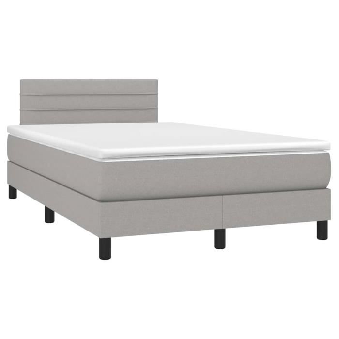 3140121 vidaXL Lit à sommier tapissier avec matelas Gris clair 120x200cm Tissu