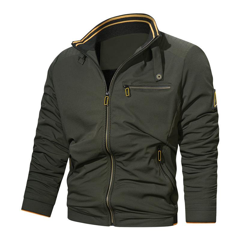 

Осенне-зимняя мужская повседневная куртка с воротником-стойкой, корейская версия, модная однотонная американская мужская верхняя часть XXXXL зелёный