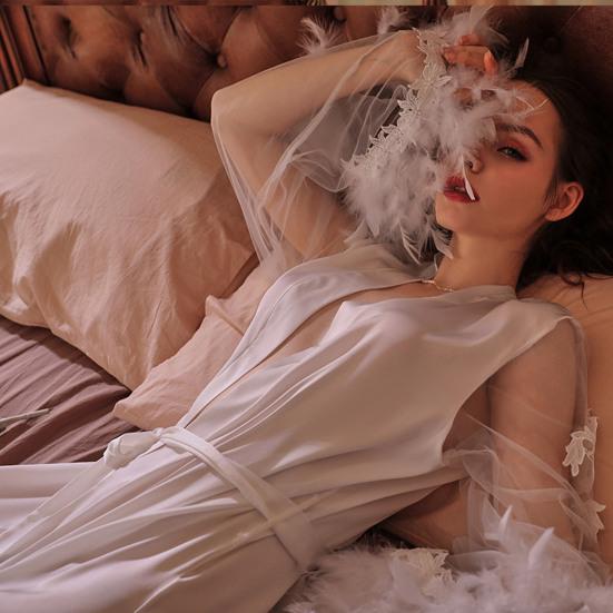 Nattøy Robe Tynn Langermet V-hals Sexy V-hals Tynn Dame-kåpe til fest