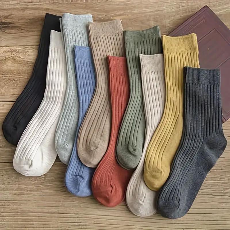10 Pairs of Vibrant Mixed Color Striped Comfort Crew Socks Soft Breathable Classic Casual Daily Wear